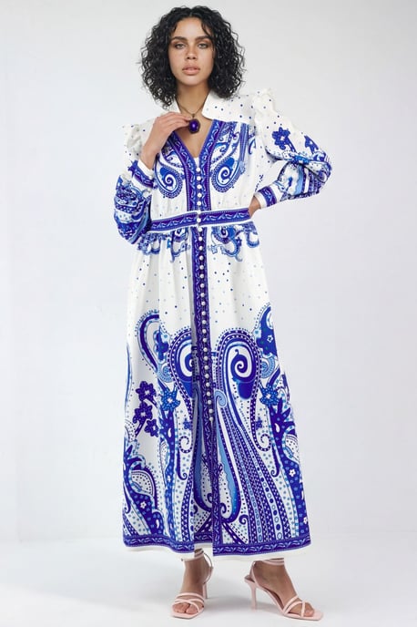 V-Ausschnitt Paisley Maxikleid mit Schlitz - Image 1