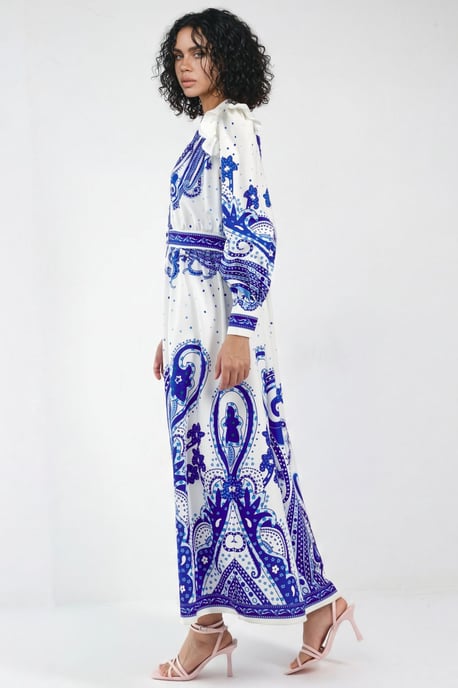 V-Ausschnitt Paisley Maxikleid mit Schlitz - Image 3