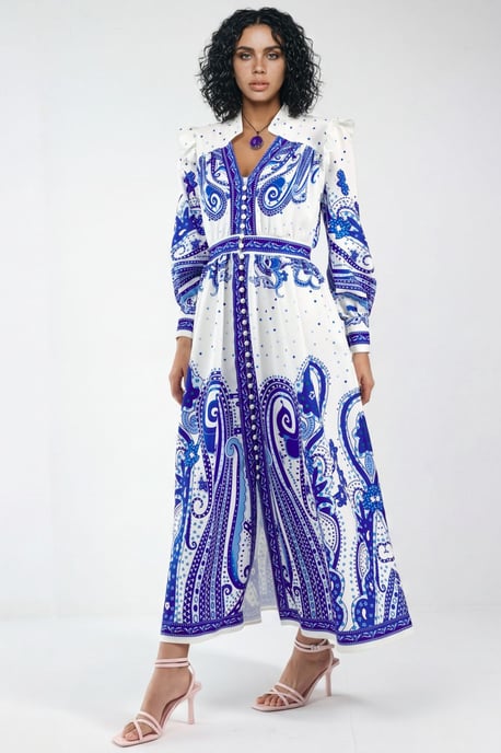 V-Ausschnitt Paisley Maxikleid mit Schlitz - Image 4