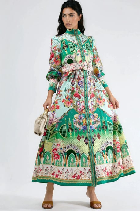Blumen-Midi-Kleid mit Gürtel - Image 1