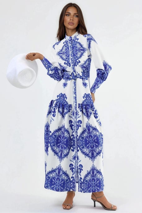 Maxikleid mit Paisleymuster, Gürteldetails und Hemdkragen - Image 1