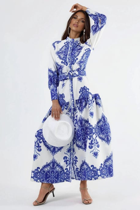 Maxikleid mit Paisleymuster, Gürteldetails und Hemdkragen - Image 3