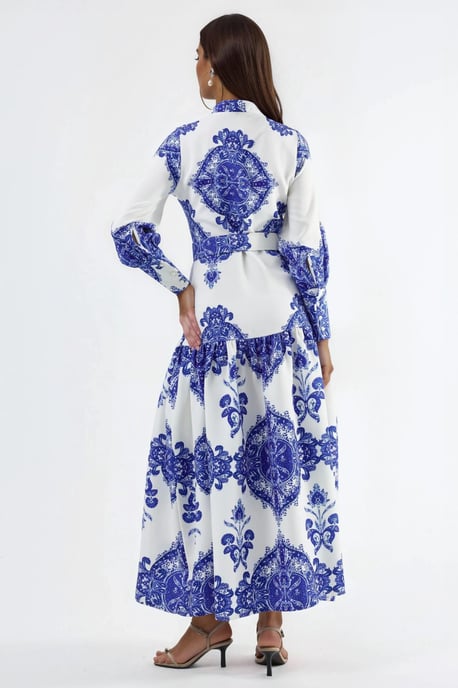 Maxikleid mit Paisleymuster, Gürteldetails und Hemdkragen - Image 4