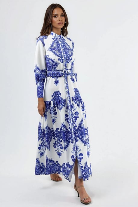 Maxikleid mit Paisleymuster, Gürteldetails und Hemdkragen - Image 5