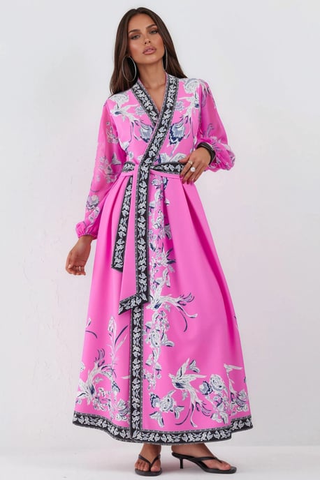 Blumenkleid mit V-Ausschnitt und Gürtel im Maxiformat - Image 4