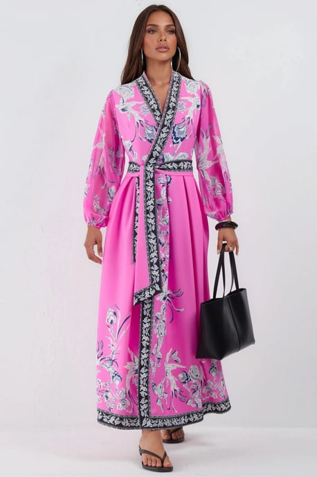 Blumenkleid mit V-Ausschnitt und Gürtel im Maxiformat - Image 6