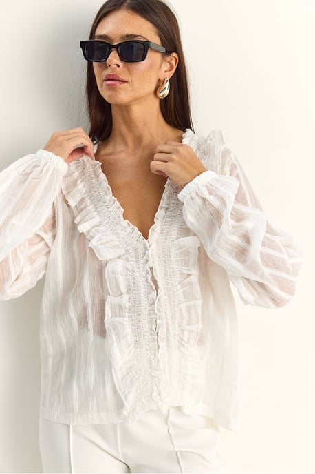 Rüschenshirt mit V-Ausschnitt und Streifenprint - Image 5