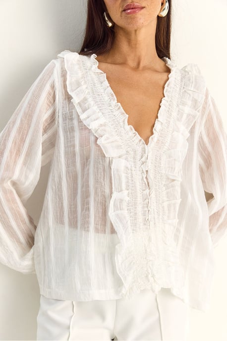 Rüschenshirt mit V-Ausschnitt und Streifenprint - Image 6