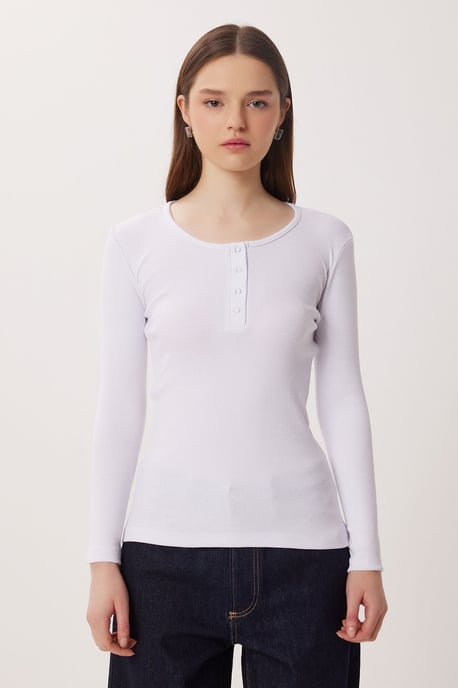 Slim Fit U-Ausschnitt Langarmbluse - Image 3