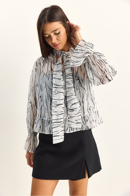 Abstract Print Choker-Kragen Chiffon-Bluse mit Bindung - Image 4