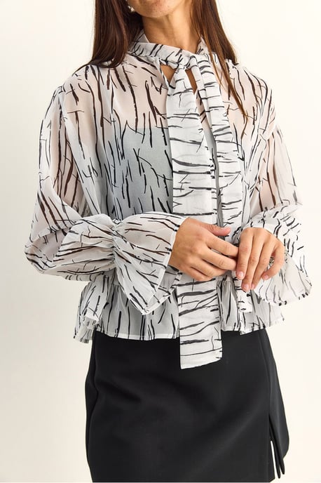 Abstract Print Choker-Kragen Chiffon-Bluse mit Bindung - Image 6