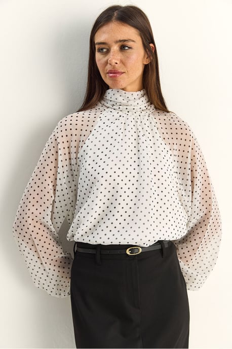 Punktmuster Rollkragen Chiffonbluse - Image 2