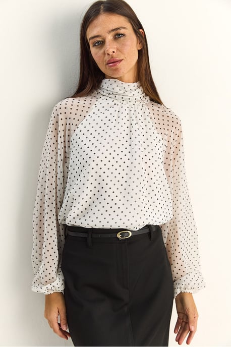 Punktmuster Rollkragen Chiffonbluse - Image 3