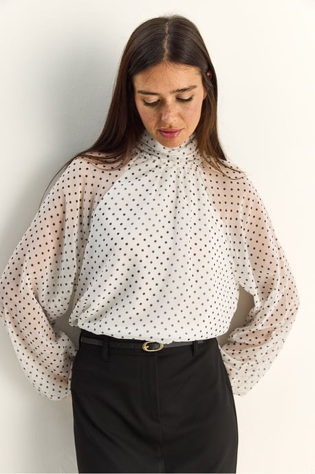 Punktmuster Rollkragen Chiffonbluse - Image 4