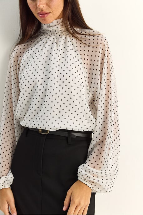 Punktmuster Rollkragen Chiffonbluse - Image 5