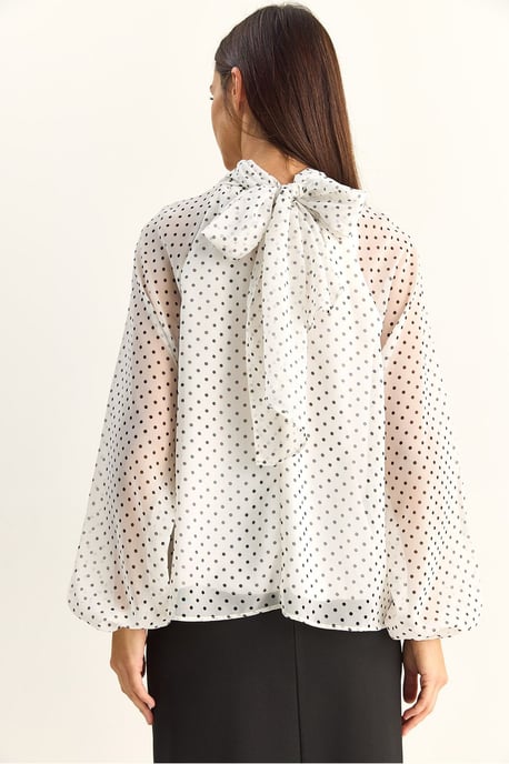 Punktmuster Rollkragen Chiffonbluse - Image 6