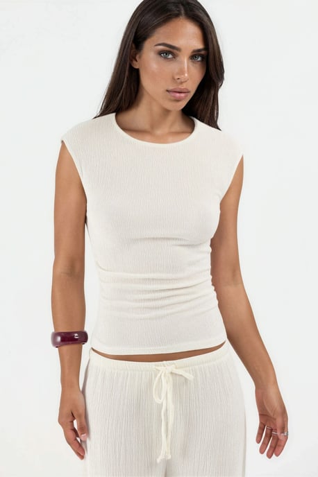 Busem Gerippte, ärmellose Bluse mit Rundhalsausschnitt - Weiß - Image 6