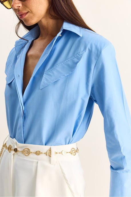 Lässige Langarm-Hemdbluse aus Popeline mit Tasche - Image 5