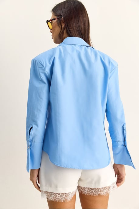 Lässige Langarm-Hemdbluse aus Popeline mit Tasche - Image 6