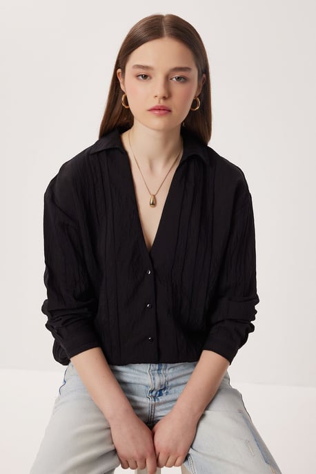 Oversized Hemdbluse mit strukturiertem Gewebe - Image 3