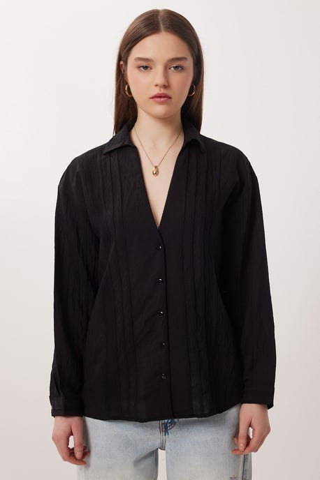 Oversized Hemdbluse mit strukturiertem Gewebe - Image 4