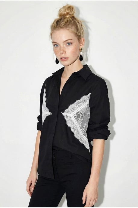 Bluse mit Spitzendetails und Knopfleiste - Image 3