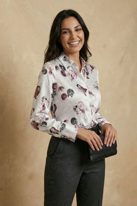 MyFashion Texturiertes, abstrakt bedrucktes Hemd mit Knopfverschluss - Weiß - Image 4