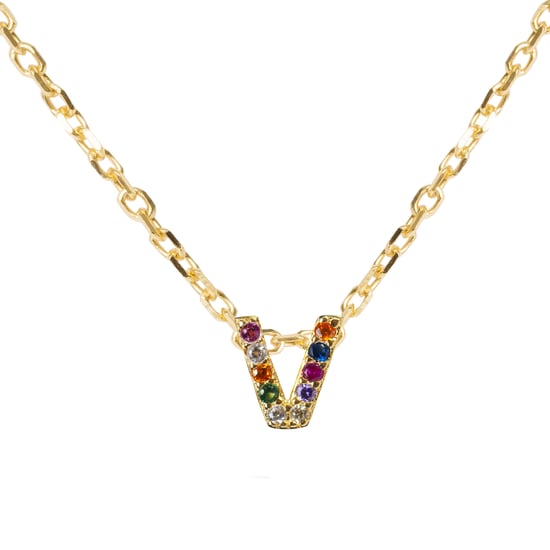 Luxenter Halskette aus 925er Sterlingsilber mit mehrfarbigen Zirkonias in 18K Gelbgold - Alphabet - Image 1