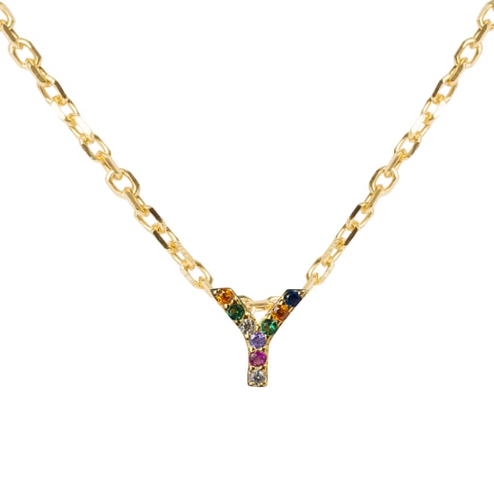 Luxenter Halskette aus 925er Sterlingsilber mit mehrfarbigen Zirkonias in 18K Gelbgold - Alphabet - Image 1