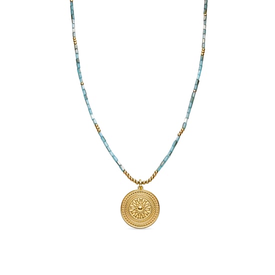 Luxenter Halskette mit blauem Kristall 18k goldfarben - Thyu - Image 1