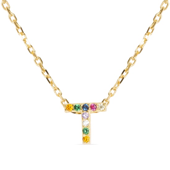 Luxenter Halskette aus 925er Sterlingsilber mit mehrfarbigen Zirkonias in 18K Gelbgold - Alphabet - Image 1
