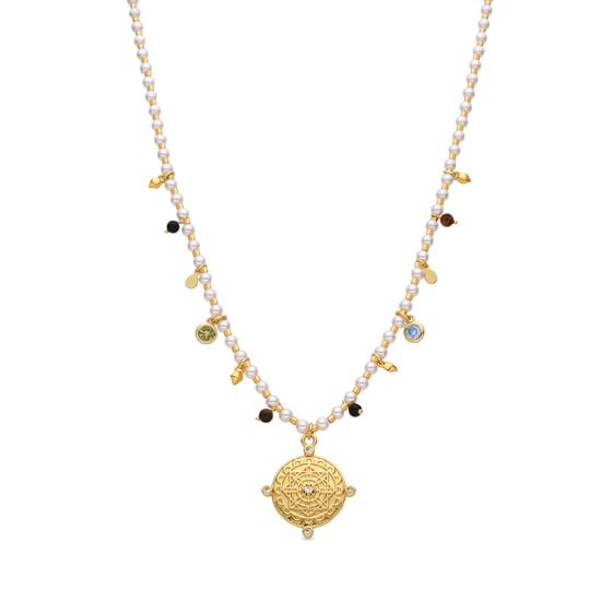 Luxenter Halskette aus 925er Sterling Silber und 18k Gold mit weißen Perlen - Thydo - Image 1
