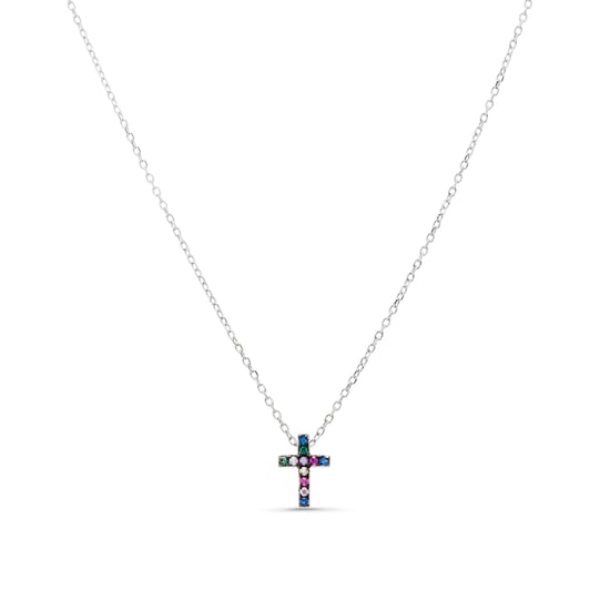 Luxenter Sterling Silber 925 Halskette mit mehrfarbigen Zirkonia rhodiniert - Sharra - Image 1