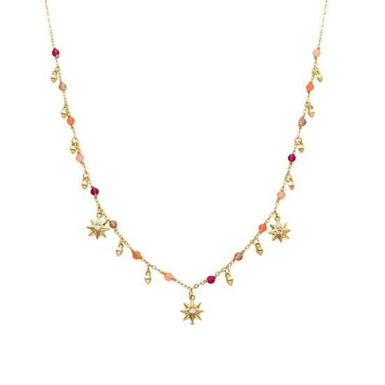 Luxenter Halskette aus 925er Sterlingsilber mit mehrfarbigem Kristall in 18K Gelbgold - Sekhay - Image 1