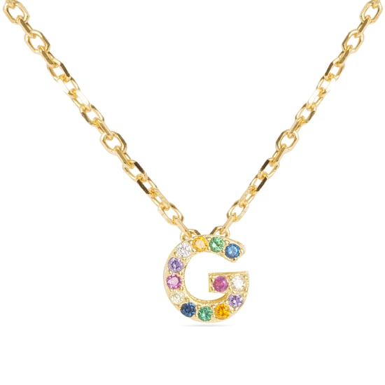 Luxenter Halskette aus 925er Sterlingsilber mit mehrfarbigen Zirkonias in 18K Gelbgold - Alphabet - Image 1