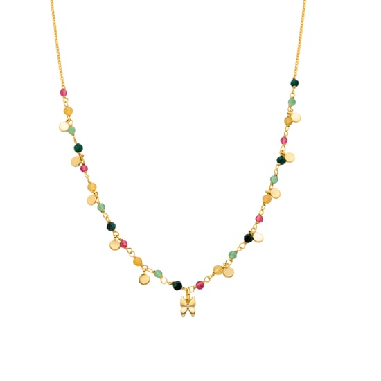 Luxenter Sterling Silber 925 Halskette mit 18K Gelbgold plattiertem Grünem Kristall - Schmetterling - Image 1