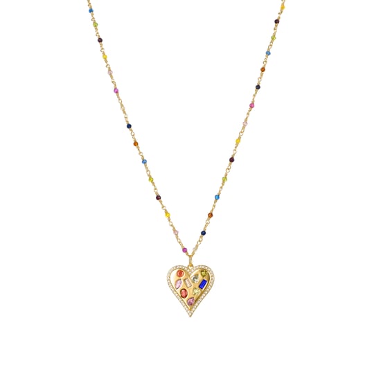 Luxenter Halsschmuck aus 925er Sterlingsilber mit mehrfarbigen Zirkonias in 18K Gelbgold - Hamka - Image 1