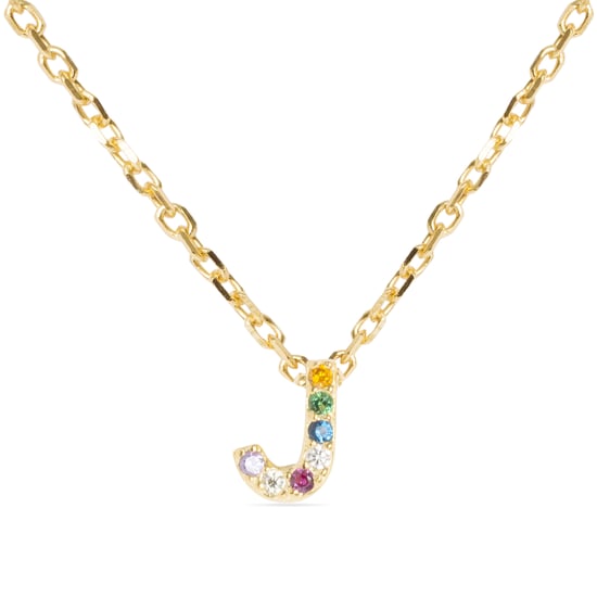 Luxenter Halskette aus 925er Sterlingsilber mit mehrfarbigen Zirkonias in 18K Gelbgold - Alphabet - Image 1