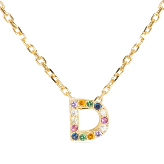 Luxenter Halskette aus 925er Sterlingsilber mit mehrfarbigen Zirkonias in 18K Gelbgold - Alphabet - Image 1