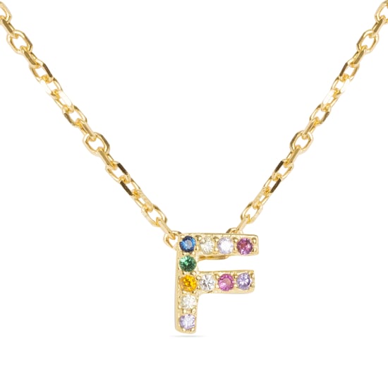 Luxenter Halskette aus 925er Sterlingsilber mit mehrfarbigen Zirkonias in 18K Gelbgold - Alphabet - Image 1