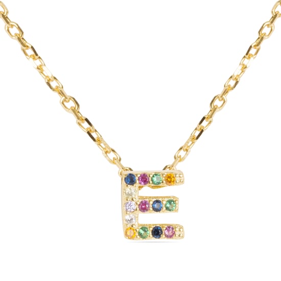 Luxenter Halskette aus 925er Sterlingsilber mit mehrfarbigen Zirkonias in 18K Gelbgold - Alphabet - Image 1