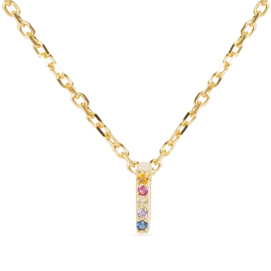 Luxenter Halskette aus 925er Sterlingsilber mit mehrfarbigen Zirkonias in 18K Gelbgold - Alphabet - Image 1