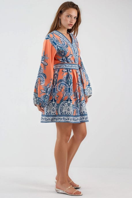 V-Ausschnitt Paisley A-Linie Mini-Kleid mit Knöpfen - Image 2