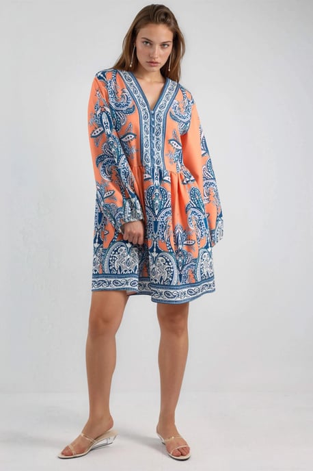 V-Ausschnitt Paisley A-Linie Mini-Kleid mit Knöpfen - Image 4