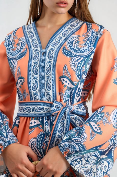 V-Ausschnitt Paisley A-Linie Mini-Kleid mit Knöpfen - Image 5