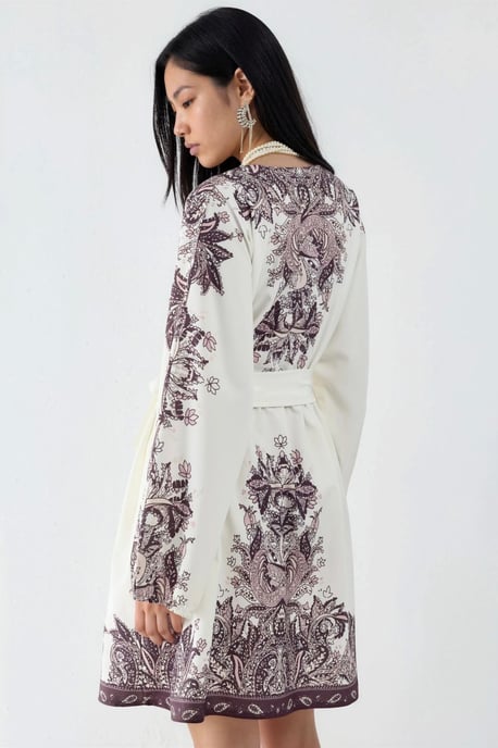 Kleid mit Gürtel und V-Ausschnitt im Paisleymuster - Image 3