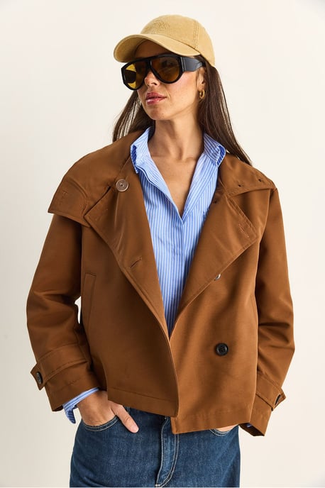 Kurzer Trenchcoat mit Mandarinkragen - Image 3