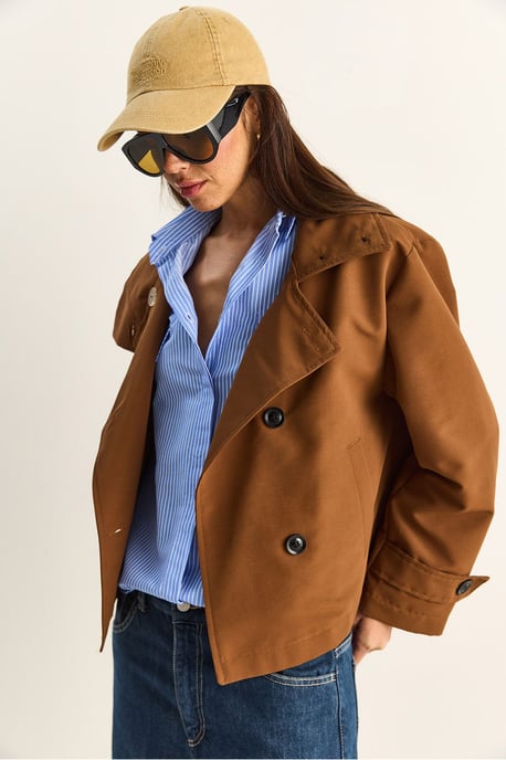 Kurzer Trenchcoat mit Mandarinkragen - Image 4