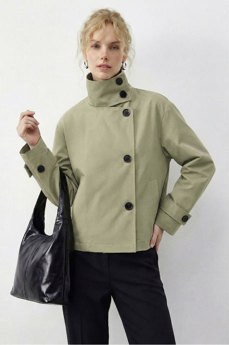 Kurzer Trenchcoat mit Mandarin-Kragen - Image 3