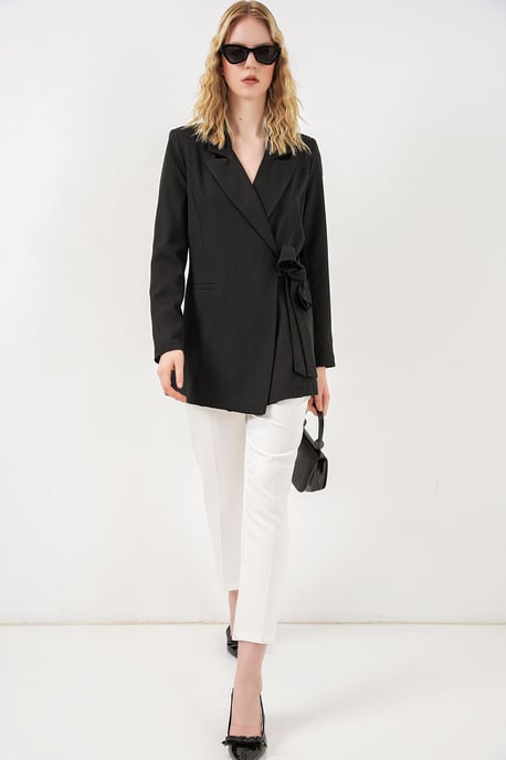 Blazer mit langer Krawattenverschluss und Schalkragen - Image 2